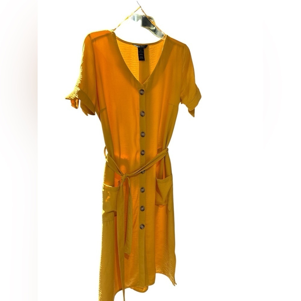 Yellow Cuffed Sleeve Mini Shirt Dress - Picture 11 of 13